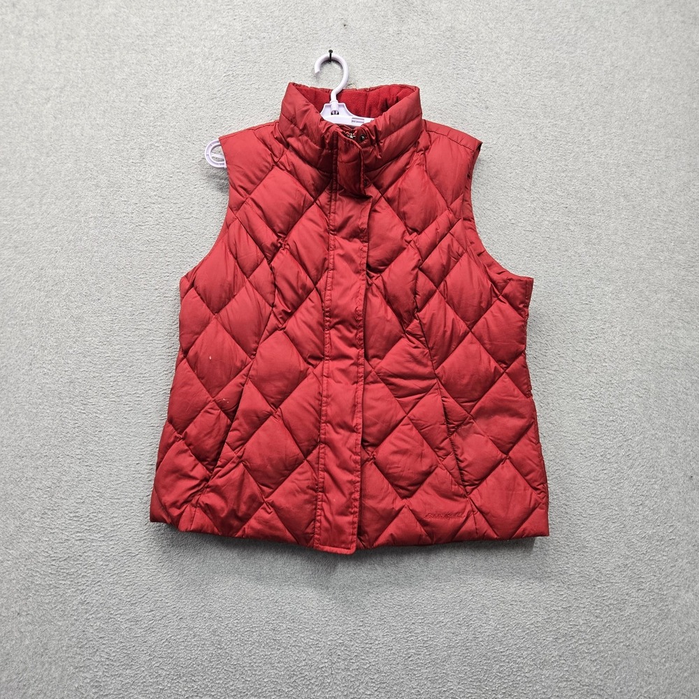 Eddie Bauer Women Vest XL Red Embroidered Goose Down Puffer Quilted
